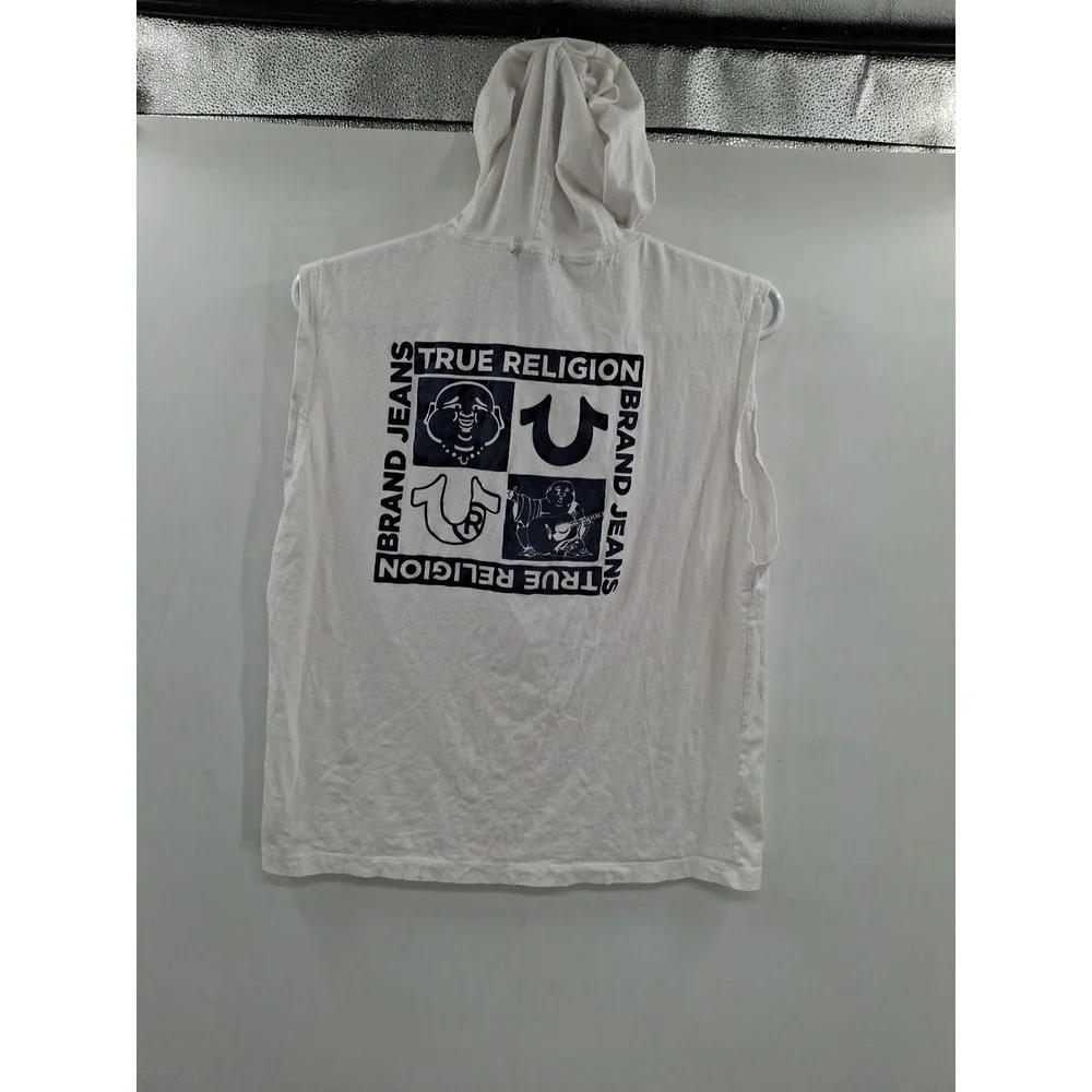 True Religion Men's Horseshoe Box Logo Large White Hoodie Tank Top